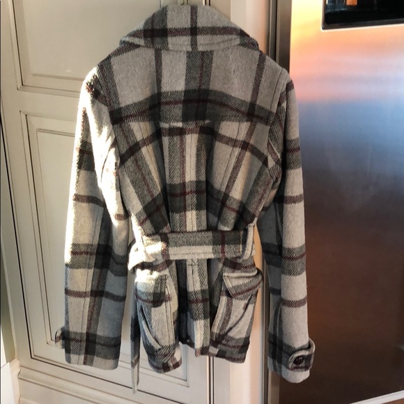 American Eagle Outfitters Grey Plaid Pea Coat - Picture 4 of 6